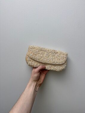 Vintage Cream Beaded Clutch Wristlet